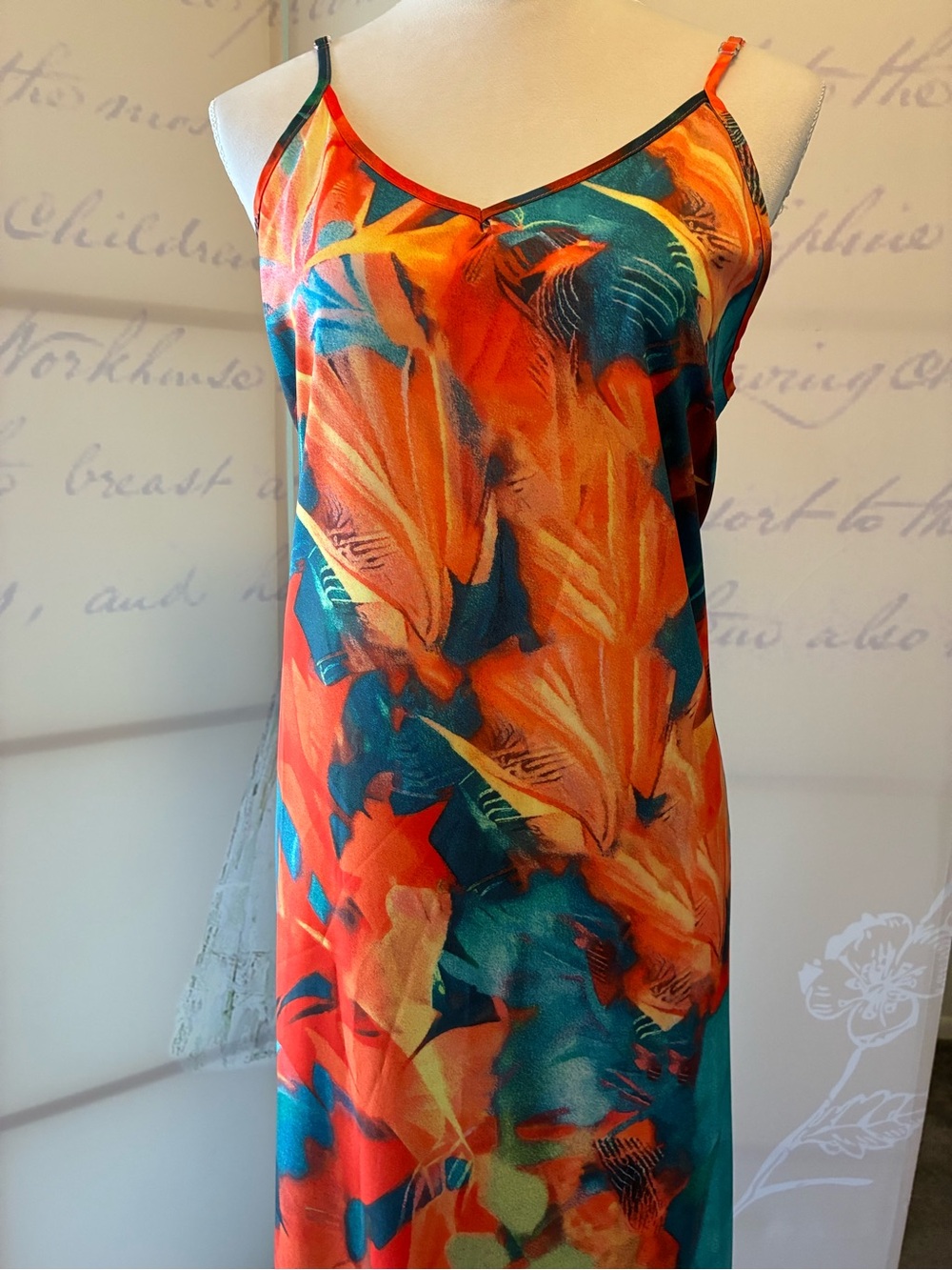 New w/o tag Vibrant Tropical Slip Dress - Orange & Teal